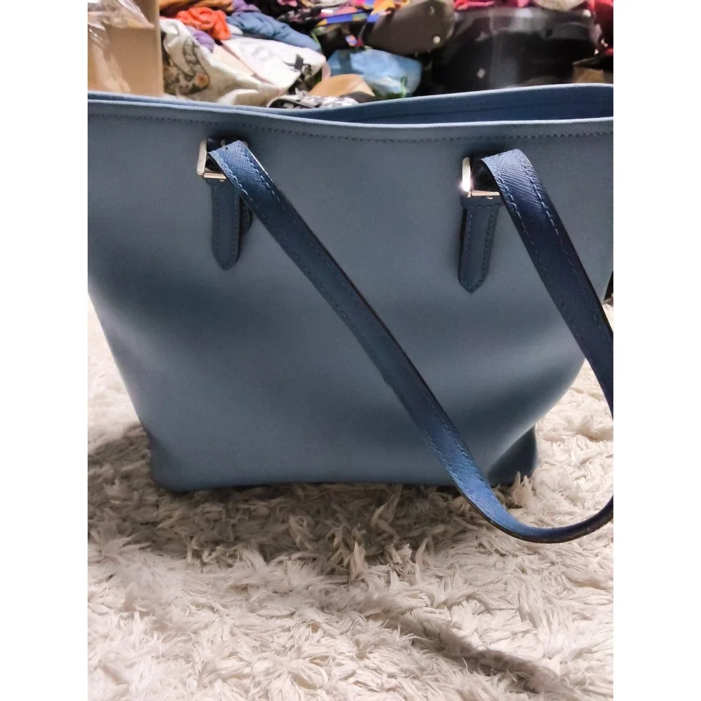 2.Michael Kors Saffiano Leather Two Tone Blue Tote Bag Silver Hardware Charm